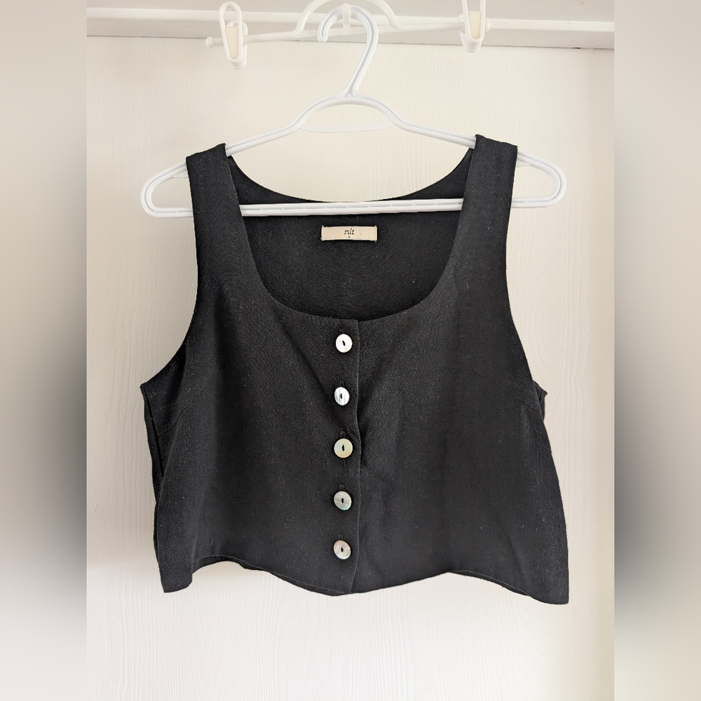 Black Linen Tank Top with Square Neckline